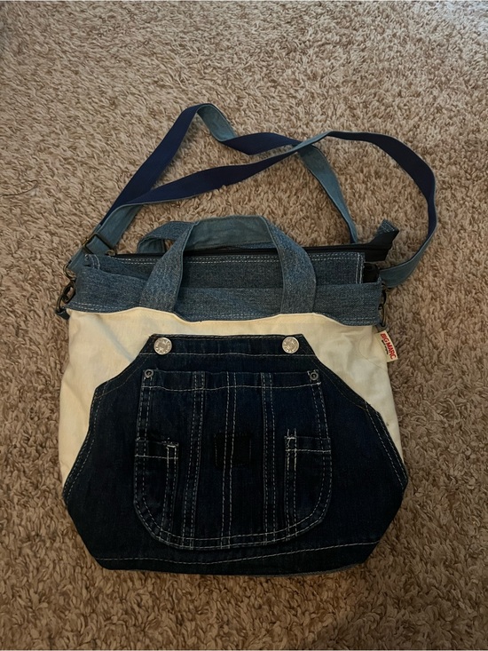 Vintage Handbags - Vintage Denim and Cream Canvas Tote Bag
